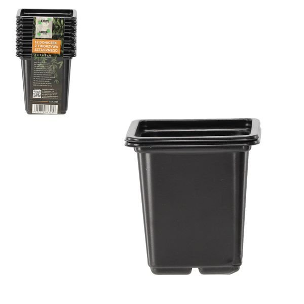 SET OF 12 PLASTIC POTS 7 x 7 x 8 CM