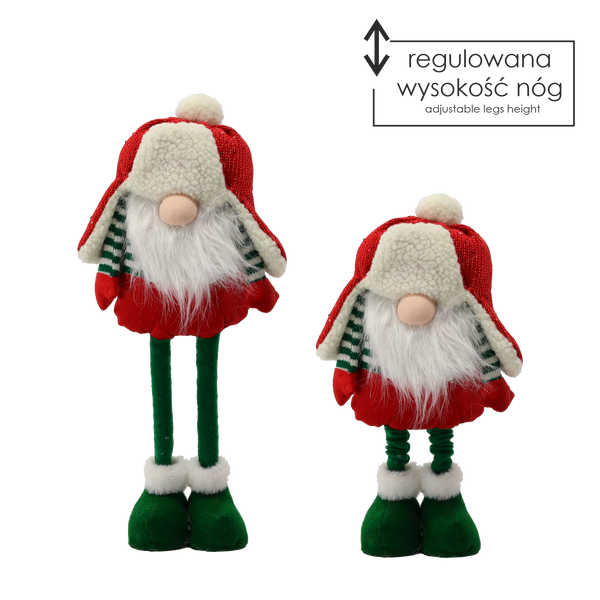 GNOM SăRBĂTORESC CU PICIOARE REGULABILE 30 - 48 CM ROȘU - VERDE *9681