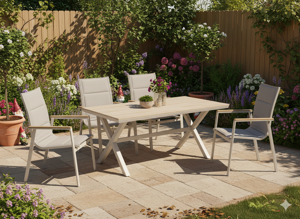 ALUMINIOWE KRZESŁO OGRODOWE POLYWOOD 64 x 55 x 91 CM BEŻOWE