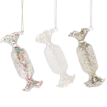GLASS BAUBLE - TRANSPARENT CANDY MIX DESIGNS 3,8 x 9,3 CM