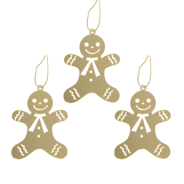 SET OF 3 CHRISTMAS DECORATIONS - GOLD GINGERBREAD 6 x 8 CM