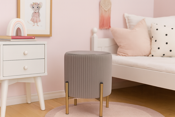 ROUND POUF WITH LEGS 28 X 42 CM GREY