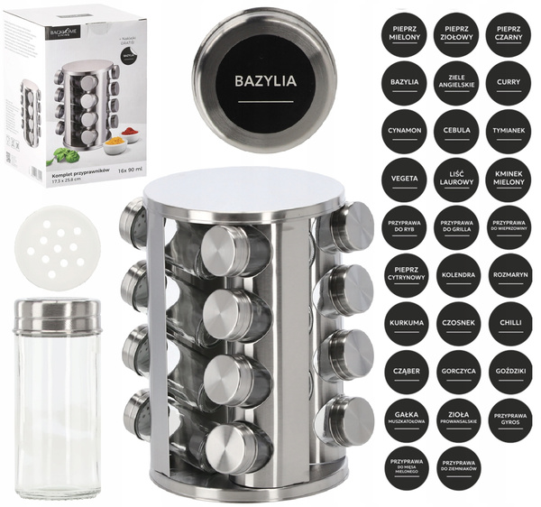 PRZYPRAWNIK OKRĄGŁY 17,3 x 25,8 CM 16 SŁOICZKÓW SREBRNY *9141