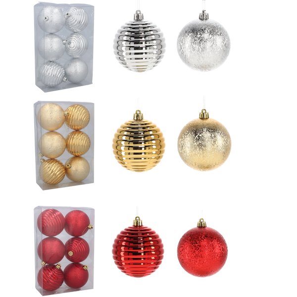 Set de 6 ornamente de Crăciun 8 cm roșu/auriu/silver *7276