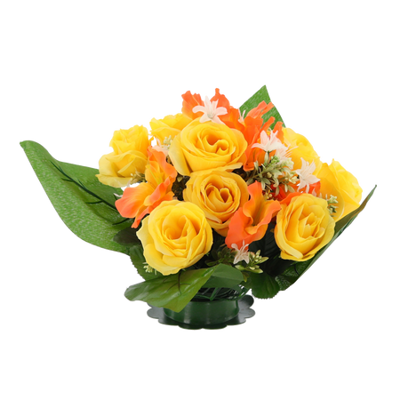 ARTIFICIAL BOUQUET OF FLOWERS ROSES AND HIBISCUS ASSORTED COLOURS