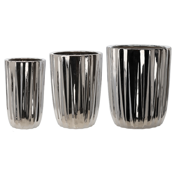 Set de 3 ghivece ceramice decorative 24,5, 31,5, 39,5 cm – argintiu