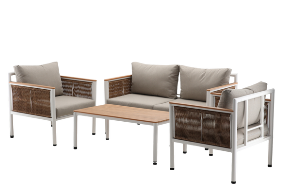 SET DE MOBILIER DIN ALUMINIU "BELGRAD" (Canapea + 2 Fotolii + Măsuță) Bej + Perne Bej