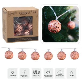 LED LIGHT CHAIN BALLS 10 L ROSE GOLD WARM WHITE