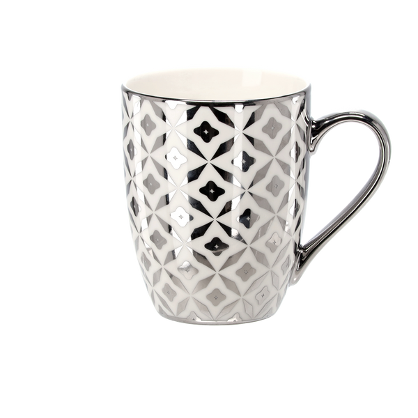 PORCELAIN SILVER-WHITE CUP 340ML ASSORTED DESIGNS PACK=12PCS