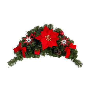 HANGING CHRISTMAS SWAG 60 CM RED WITH POINSETTIA