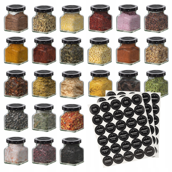 SQUARE JAR 120 ML FI 53 + SET OF 120 SPICE LABELS PKG=24 PCS