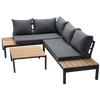 SADA HLINÍKOVÉHO NÁBYTKU (ROHOVÁ SOFA + STOLEK) ŠEDÁ + ŠEDÉ POLŠTÁŘE *8137