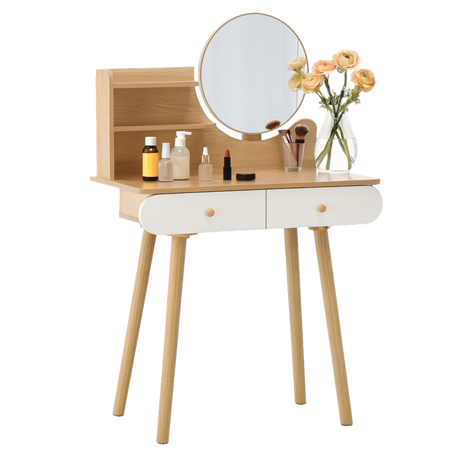 TOALETKA KOSMETYCZNA Z LUSTREM  80 x 40 x 120 CM DREWNIANA/BIAŁA *7865