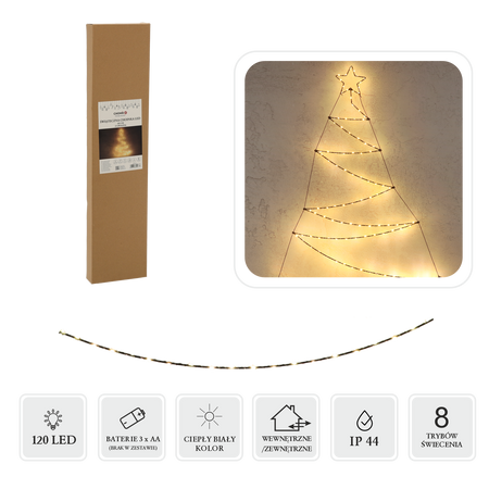 ŚWIĄTECZNA OZDOBA - CHOINKA LED Z GWIAZDĄ 105 CM 120 L CIEPŁY BIAŁY NA BATERIE *0221