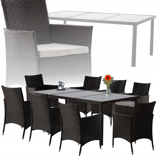 SET DE MOBILĂ DIN RATTAN (MORMÂT + 8 SCaUNE) MARO + BEJ. TABELA *1685