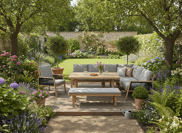 ZESTAW MEBLI ALUMINIOWYCH "OTTAWA" (SOFA NAROŻNA + ŁAWKA + STOLIK) BRĄZOWY + SZARE PODUSZKI