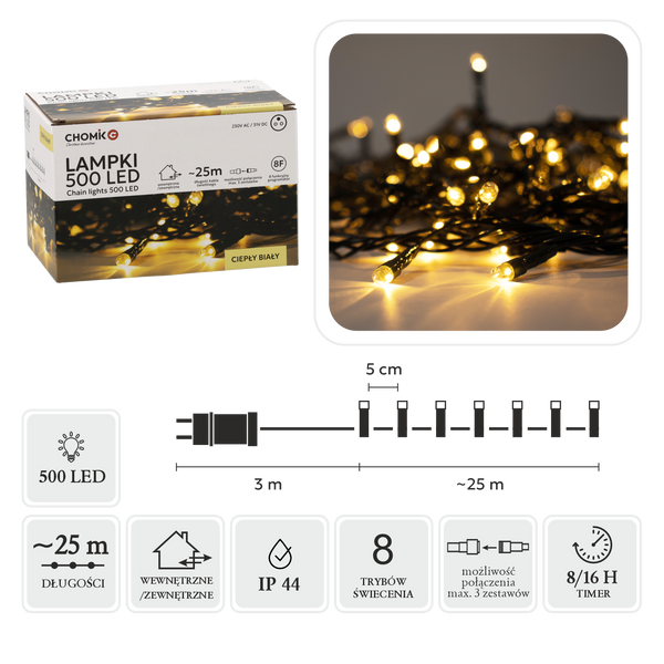 LAMPERRY LED 500L ALBASTRU CALD, LUNGIME 3 + 25 M INTERIOR/EXTERIOR *9560