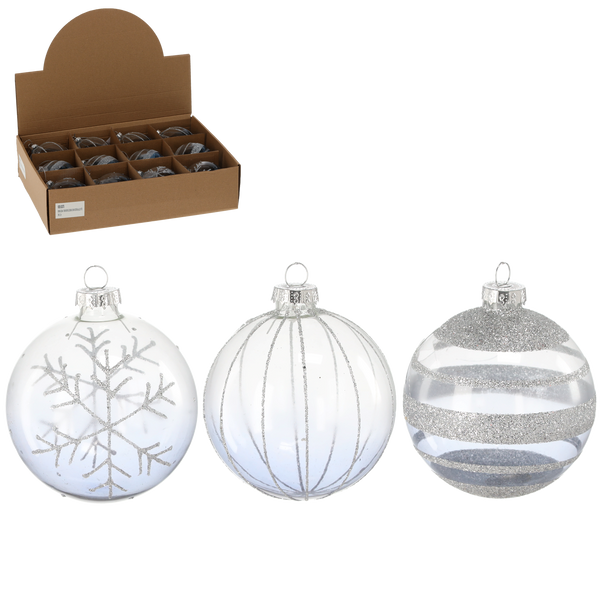 GLASS ORNAMENT - TRANSLUCENT DECORATED MIXED PATTERNS 8 CM