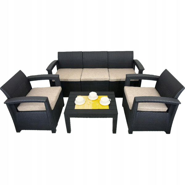 ZESTAW MEBLI OGRODOWYCH - ANTRACYT (2 FOTELE, STOLIK, DUŻA SOFA)