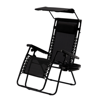 FOLDING GARDEN LOUNGER WITH STAND, POCKET, CANOPY AND HEADREST BLACK *9962