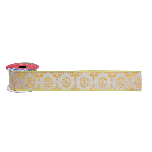 RIBBON DECORATIVĂ DE SĂRBĂTOARE 5 CM x 2,7 M AURIE MIX DE MODELE pachet=20buc *9805
