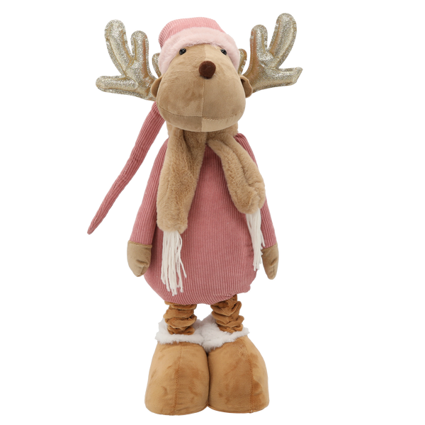 ŚWIĄTECZNY RENIFER Z TELESKOPOWYMI NOGAMI 90-140 CM RÓŻOWY *6743