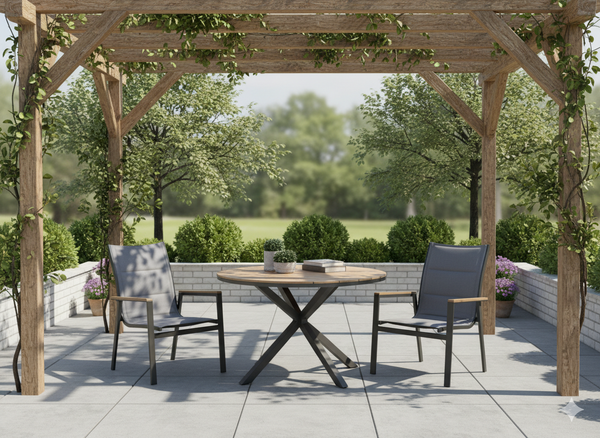 STÓŁ ALUMINIOWY OKRĄGŁY Z BLATEM POLYWOOD 111,5 x 73 CM CIEMNY SZARY