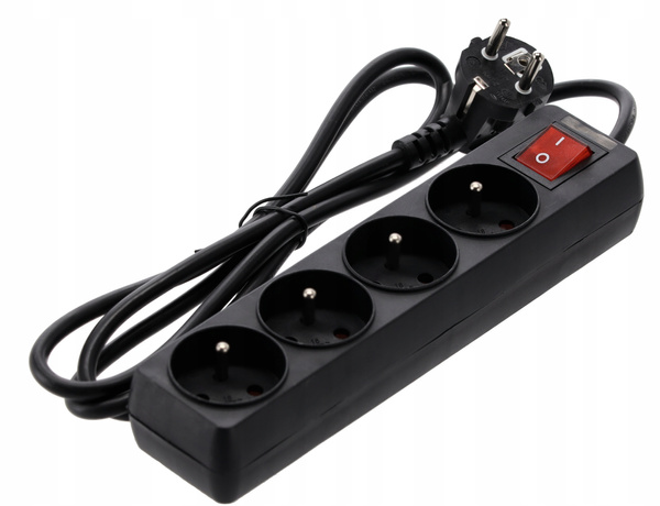 EXTENSION CORD POWER STRIP WITH SWITCH 4 SOCKETS 1.5M BLACK