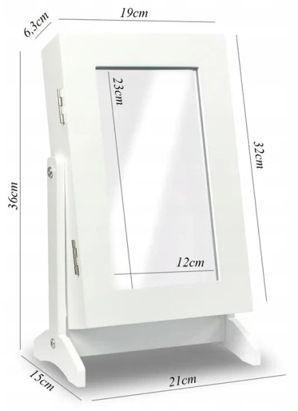 SZAFKA NA BIŻUTERIĘ Z LUSTREM BIAŁA 21 x 15 x 35 cm *5775