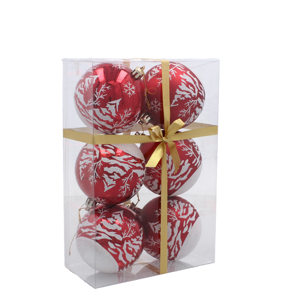 SET OF 6 CHRISTMAS BAUBLES RED 8 CM