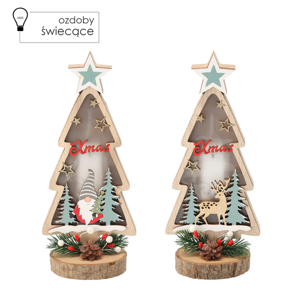 DŘEVĚNÁ VÁNOČNÍ DECORACE - LED STROMEK MIX VZORŮ balení=1ks *7069