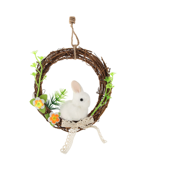 OZDOBA WIELKANOCNA - WIANEK Z ZAJĄCZKIEM 15 x 15 x 3 CM MIX 3 KOLORÓW *9229