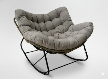 FOTEL BUJANY "SVINGA" 112 x 104 x 69 CM BRĄZOWY RATTAN, SZARE PODUSZKI