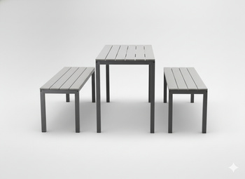 ZÁHRADNÝ NÁBYTOK SADA STOLU 110 x 58,5 x 75,5 CM + 2 LAJKY 110 x 39 x 45 CM ŠEDÁ *0841