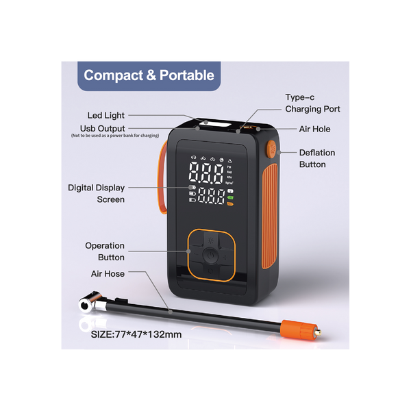 CORDLESS DIGITAL TIRE INFLATOR 7,4V WITH LED LIGHT