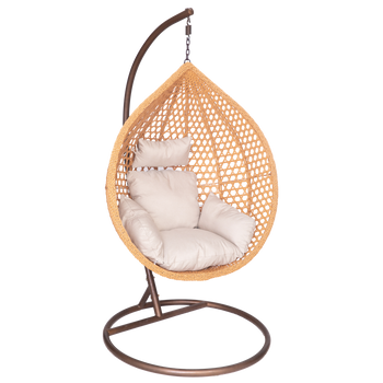 FOTEL WISZĄCY NATURALNY, PODUSZKA - BEŻOWA, RAMA - BRĄZOWA 107 x 68 x 120 CM