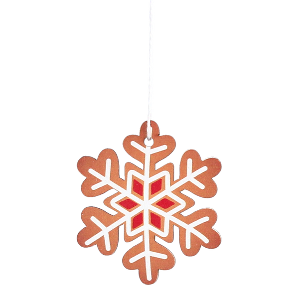 SET OF 18 WOODEN CHRISTMAS DECORATIONS BROWN ASSORTED 3 DESIGNS SNOWFLAKES