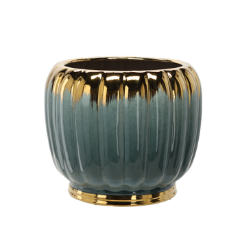 OSŁONKA CERAMICZNA NA DONICZKĘ 41 x 41 x 34,5 CM ZŁOTO-ZIELONA *3628