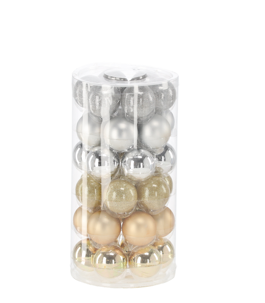 SET 36 BOLDE DE CRĂCIUN DIN STICLĂ DE 4 CM ÎN TUB MIX DE CULORI *2201