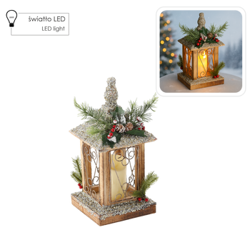 Vianočná lampáš s sviečkou LED drevený 18 x 18 x 38 cm *5201