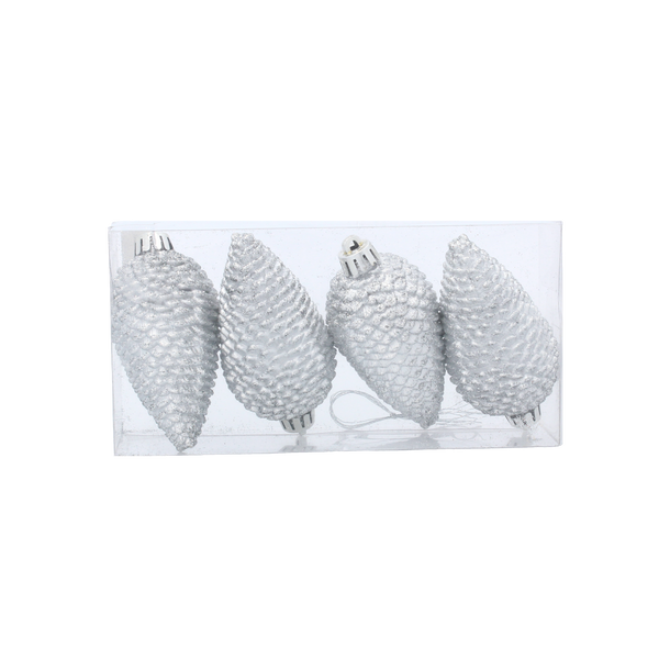 KPL. 4 OZDÓB CHOINKOWYCH SZYSZKA 8 CM CZERWONY/ZŁOTY/SREBRNY *3188