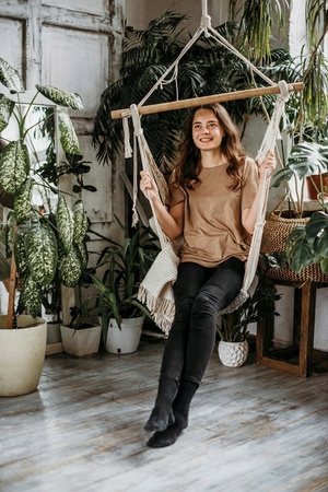 HAMAK - HOUPAČKA - BRAZILSKÉ VISELÉ KRESLO BOHO 130 x 100 CM BEŽOVÉ *3316