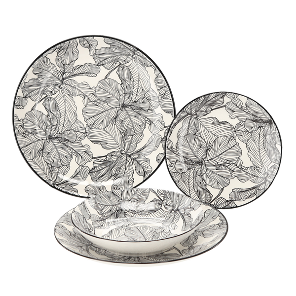 ZESTAW OBIADOWY 18 EL. OKRĄGŁY SZARE LIŚCIE *1328