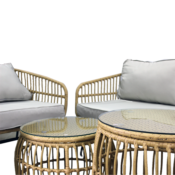 Set de mobilier de grădină (canapea, 2 scaune, 2 mese) - maron, perne - gri *7534