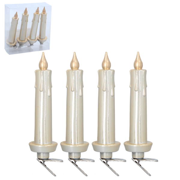 SET OF 4 CHRISTMAS TREE ORNAMENTS - CANDLES WITH CLIP 11 CM