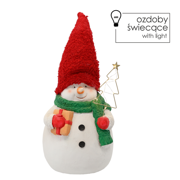 FIGURKA BOŽONÁRNÍ - STOJÍCÍ SNEHULÁK S ČERVENOU ČEPICÍ A VÁNOČNÍM STROMKEM LED 23 x 20,5 x 32/37 CM balení=1 ks *5388