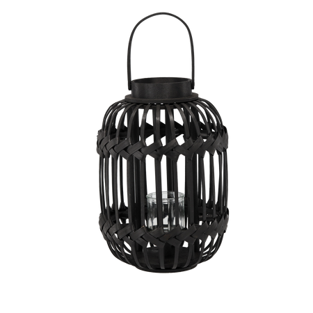 ČIERNY LAMPIÓN H 38/51 CM S SKLENENOU VNÚTROM *3230