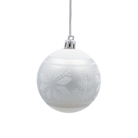 SET OF 6 CHRISTMAS BAUBLES SILVER 7 CM