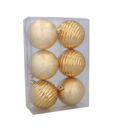 SET OF 6 BAUBLES 8 CM RED/GOLD/SILVER