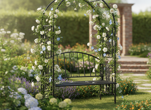 PERGOLA OGRODOWA Z ŁAWKĄ 122 x 58 x 203 CM